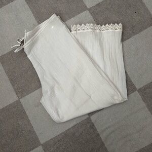 ISA White Cotton Gauze Lace Trim Pants